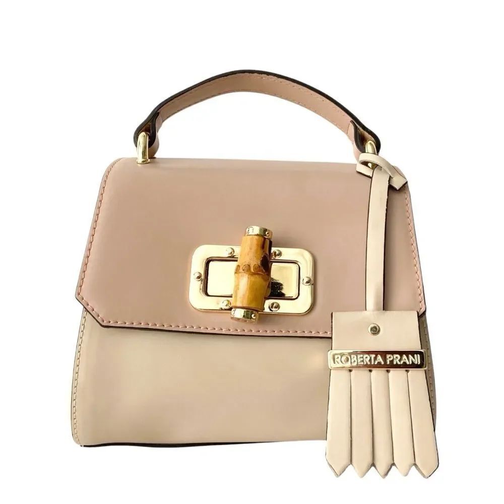 Roberta Prani Genuine Leather Made in Italy Elegant Pink and Cream Crossbody Bag
